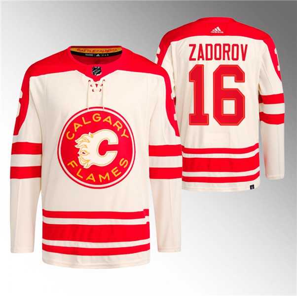 Mens Calgary Flames #16 Nikita Zadorov 2023 Cream Classic Primegreen Stitched Jersey Dzhi